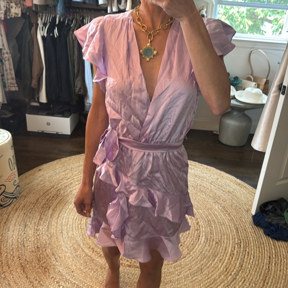 Amanda Uprichard Johanna Silk Mini Dress Lavender Ruffle sz Small $320